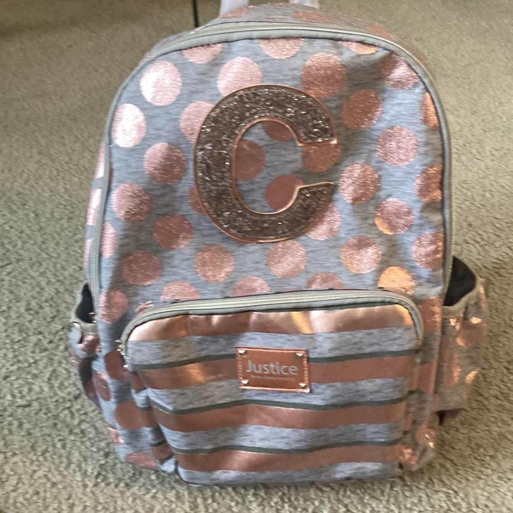 Justice letter C backpack pink and silver